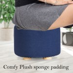 fabric ottoman round wooden leg foot stool dark blue
