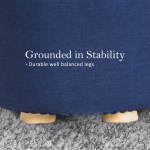 fabric ottoman round wooden leg foot stool dark blue