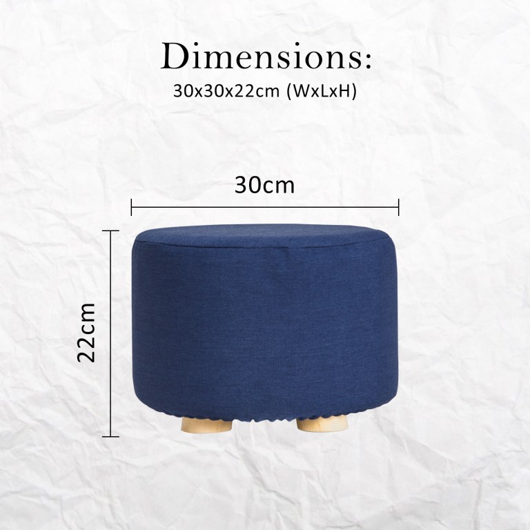 fabric ottoman round wooden leg foot stool dark blue