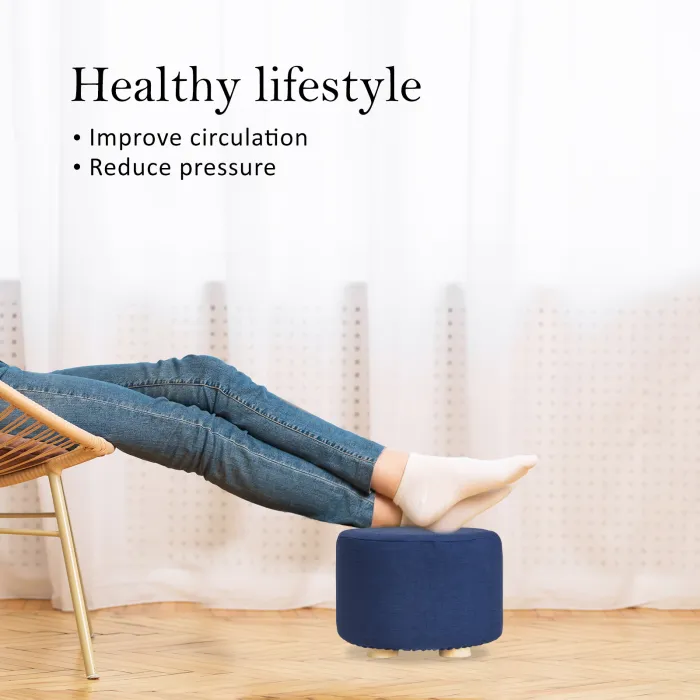 2x fabric ottoman round wooden leg foot stool dark blue