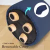 2x fabric ottoman round wooden leg foot stool dark blue