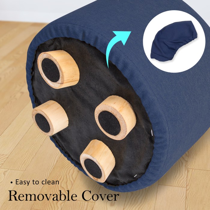 2x fabric ottoman round wooden leg foot stool dark blue