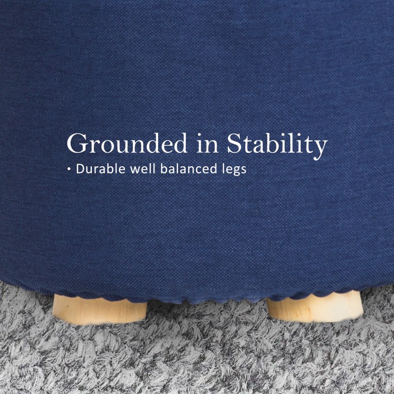 2x fabric ottoman round wooden leg foot stool dark blue