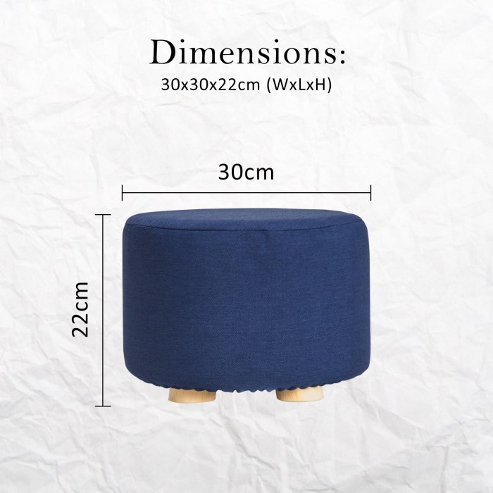 2x fabric ottoman round wooden leg foot stool dark blue