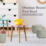 fabric ottoman round wooden leg foot stool grey