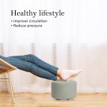 fabric ottoman round wooden leg foot stool grey