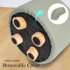 fabric ottoman round wooden leg foot stool grey