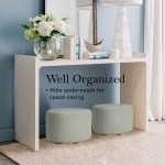 fabric ottoman round wooden leg foot stool grey