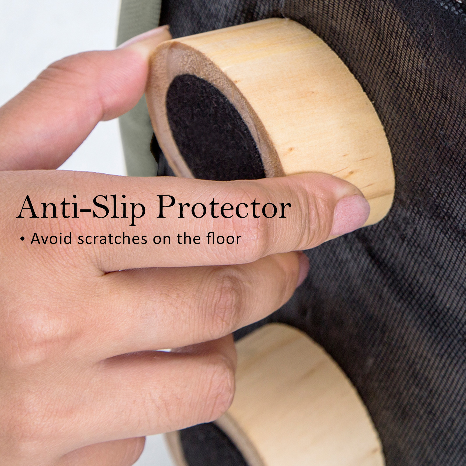 fabric ottoman round wooden leg foot stool grey