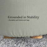 fabric ottoman round wooden leg foot stool grey