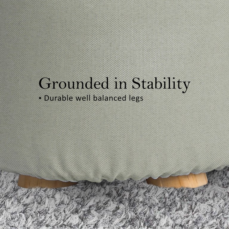 fabric ottoman round wooden leg foot stool grey
