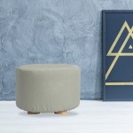 fabric ottoman round wooden leg foot stool grey