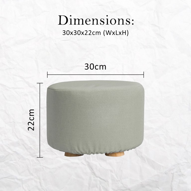 fabric ottoman round wooden leg foot stool grey