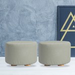 2x fabric ottoman round wooden leg foot stool grey 2x fabric ottoman round wooden leg foot stool grey
