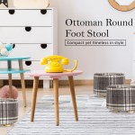 2x fabric ottoman round wooden leg foot stool lattice