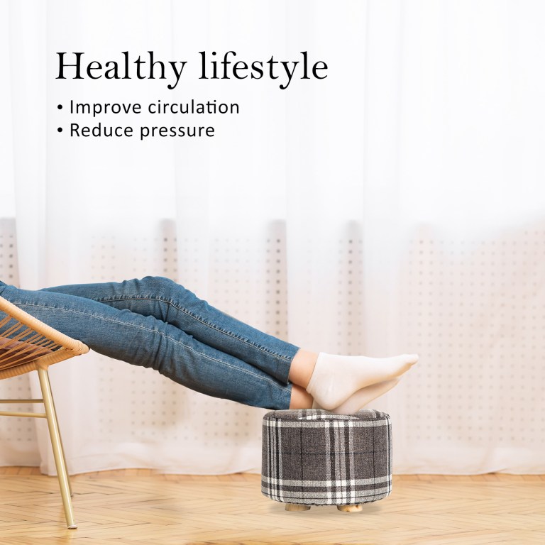2x fabric ottoman round wooden leg foot stool lattice