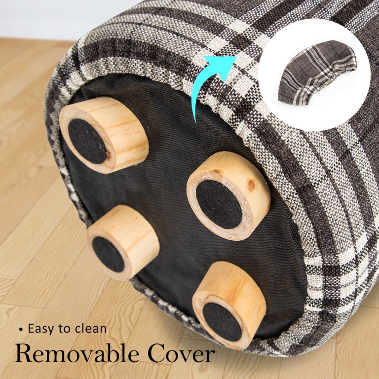 2x fabric ottoman round wooden leg foot stool lattice