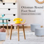 fabric ottoman round wooden leg foot stool light blue
