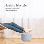 fabric ottoman round wooden leg foot stool light blue