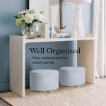 fabric ottoman round wooden leg foot stool light blue