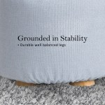 fabric ottoman round wooden leg foot stool light blue