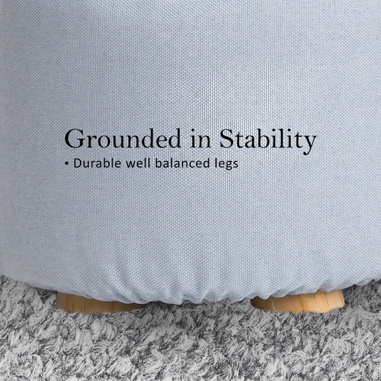 fabric ottoman round wooden leg foot stool light blue