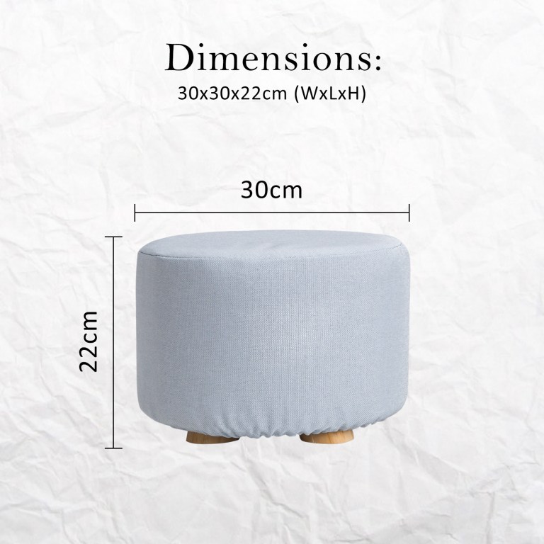 fabric ottoman round wooden leg foot stool light blue