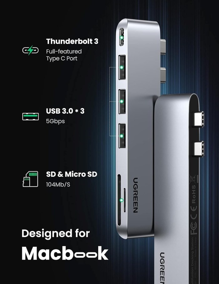 ugreen 60560 usb c hub for macbook aluminum type c adapter with 3 usb 3.0 100w