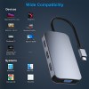benfei 335gy usb c hub with triple display, 8 in 1 docking station (100w pd, dual 4k hdmi, vga, 3x usb 3.0)