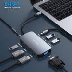 benfei 335gy usb c hub with triple display, 8 in 1 docking station (100w pd, dual 4k hdmi, vga, 3x usb 3.0)