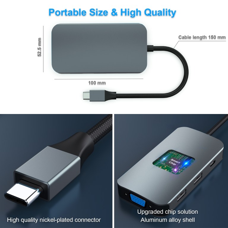 benfei 335gy usb c hub with triple display, 8 in 1 docking station (100w pd, dual 4k hdmi, vga, 3x usb 3.0)