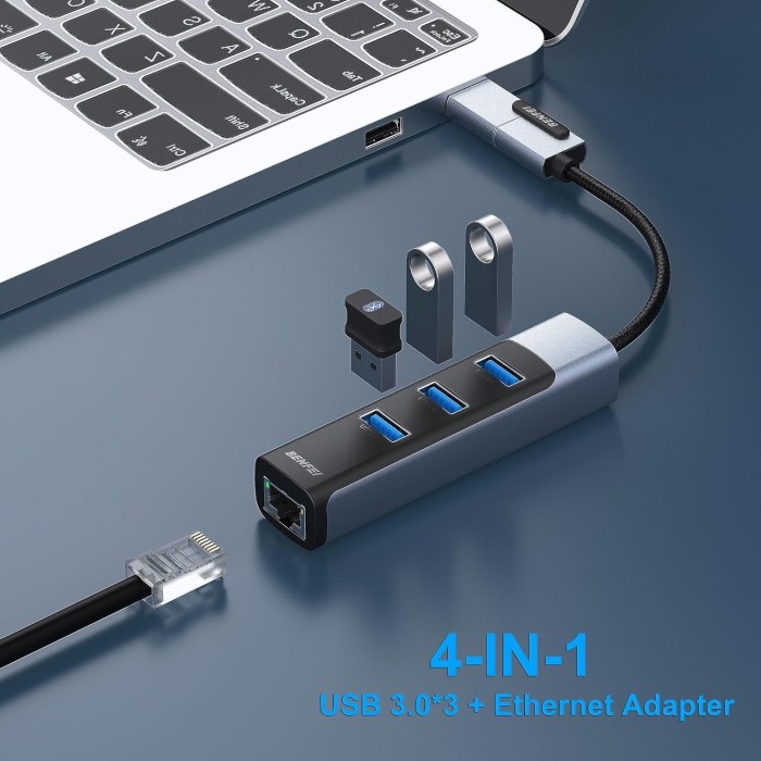 benfei 350gy 2 in 1 usb c+usb 3.0 to rj45 gigabit ethernet port + 3 port usb 3.0 hub
