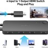 benfei 365bk hdmi switch 4 in 1 out 4k@60hz, 2k@144hz, hdcp 2.3 (with adaptive equalization support 30ft hdmi transmit)