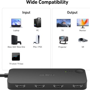 benfei 365bk hdmi switch 4 in 1 out 4k@60hz, 2k@144hz, hdcp 2.3 (with adaptive equalization support 30ft hdmi transmit) benfei 365bk hdmi switch 4 in 1 out 4k@60hz, 2k@144hz, hdcp 2.3 (with adaptive equalization support 30ft hdmi transmit)
