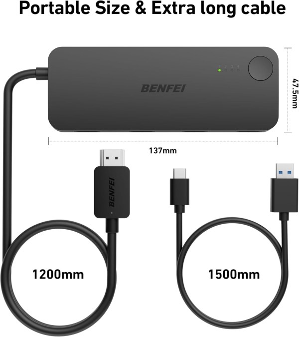 benfei 365bk hdmi switch 4 in 1 out 4k@60hz, 2k@144hz, hdcp 2.3 (with adaptive equalization support 30ft hdmi transmit)