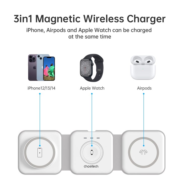 choetech t588 f wh 3 in 1 foldable fast wireless charger for phone/watch/earphone
