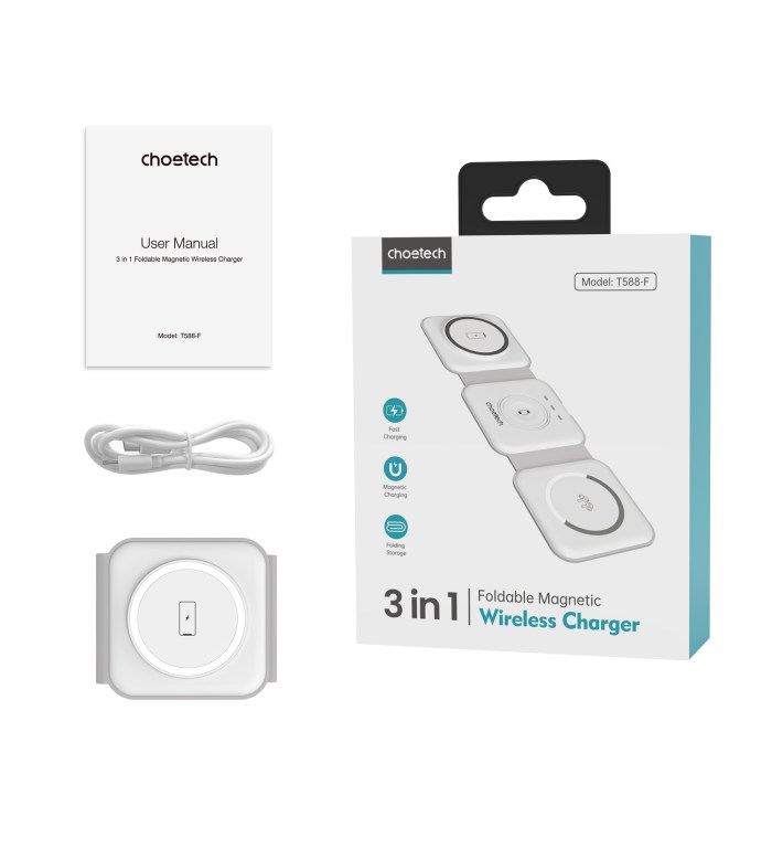choetech t588 f wh 3 in 1 foldable fast wireless charger for phone/watch/earphone