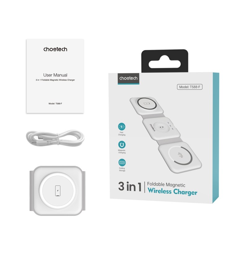 choetech t588 f wh 3 in 1 foldable fast wireless charger for phone/watch/earphone