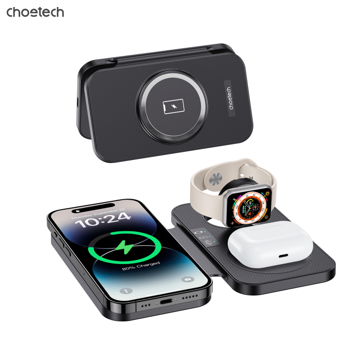 choetech t616 f bk 3in1 magnetic foldable wireless charger black