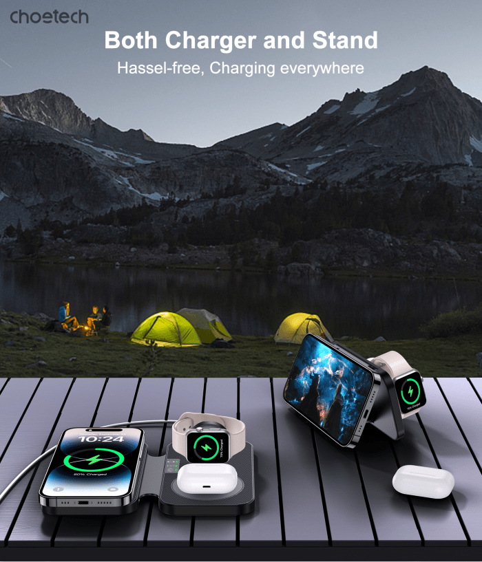 choetech t616 f bk 3in1 magnetic foldable wireless charger black
