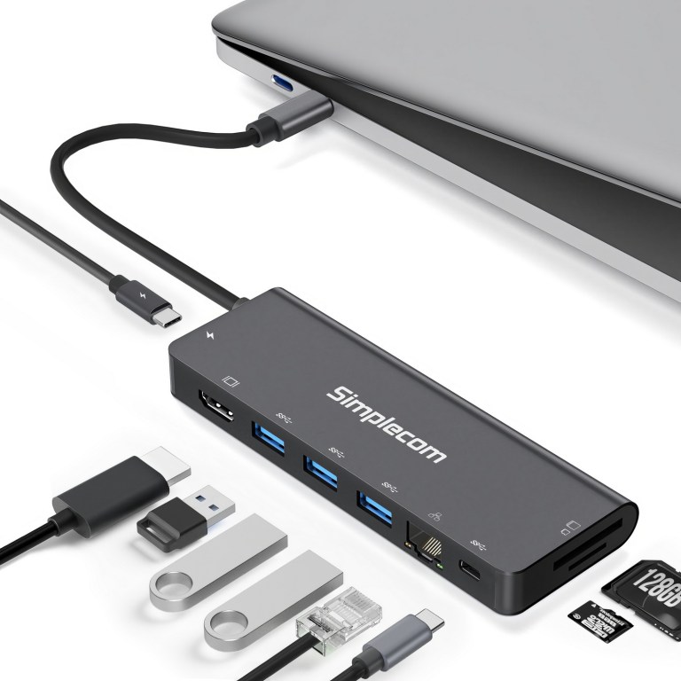 simplecom cht590 usb c superspeed 9 in 1 multiport docking station hdmi 2.0