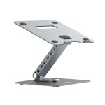simplecom cht660 adjustable aluminium laptop stand with 6 port usb c docking station dual 4k hdmi display