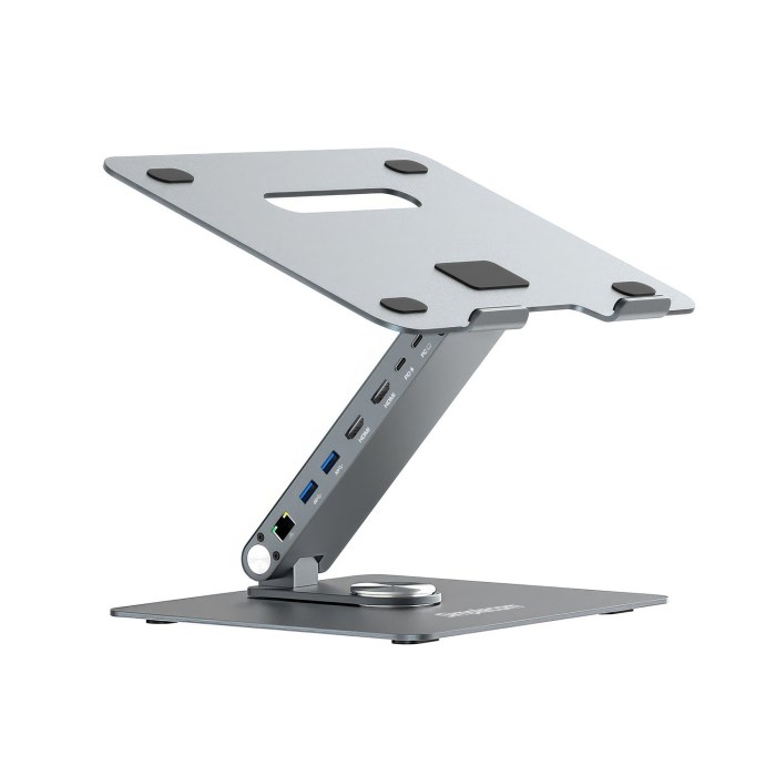 simplecom cht660 adjustable aluminium laptop stand with 6 port usb c docking station dual 4k hdmi display