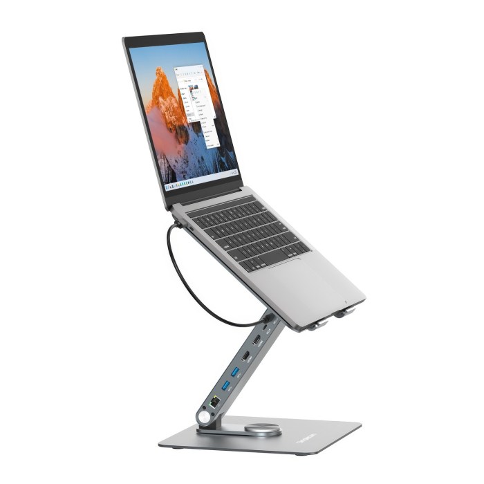 simplecom cht660 adjustable aluminium laptop stand with 6 port usb c docking station dual 4k hdmi display