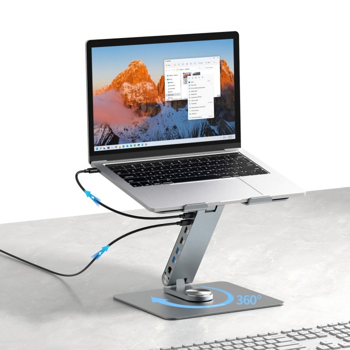 simplecom cht660 adjustable aluminium laptop stand with 6 port usb c docking station dual 4k hdmi display