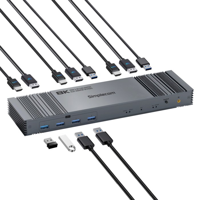 simplecom km490 hdmi and displayport dual monitor kvm switch for 2 computers with 4 port usb 3.0 hub 5gbps 8k@60hz
