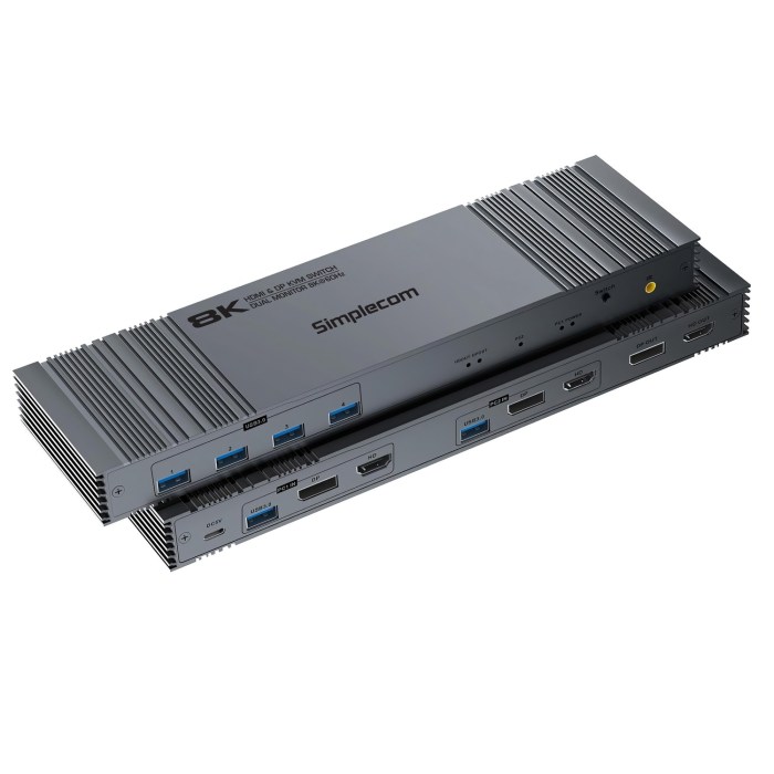 simplecom km490 hdmi and displayport dual monitor kvm switch for 2 computers with 4 port usb 3.0 hub 5gbps 8k@60hz