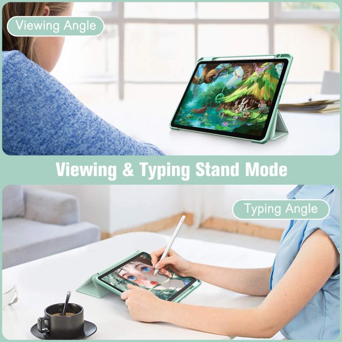 ipad 10th case 10.9 inch 2022 with pencil holder, smart ipad clear case with soft tpu auto wake sleep green