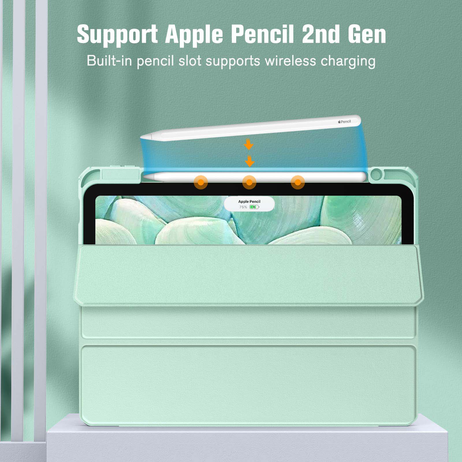 ipad 10th case 10.9 inch 2022 with pencil holder, smart ipad clear case with soft tpu auto wake sleep green