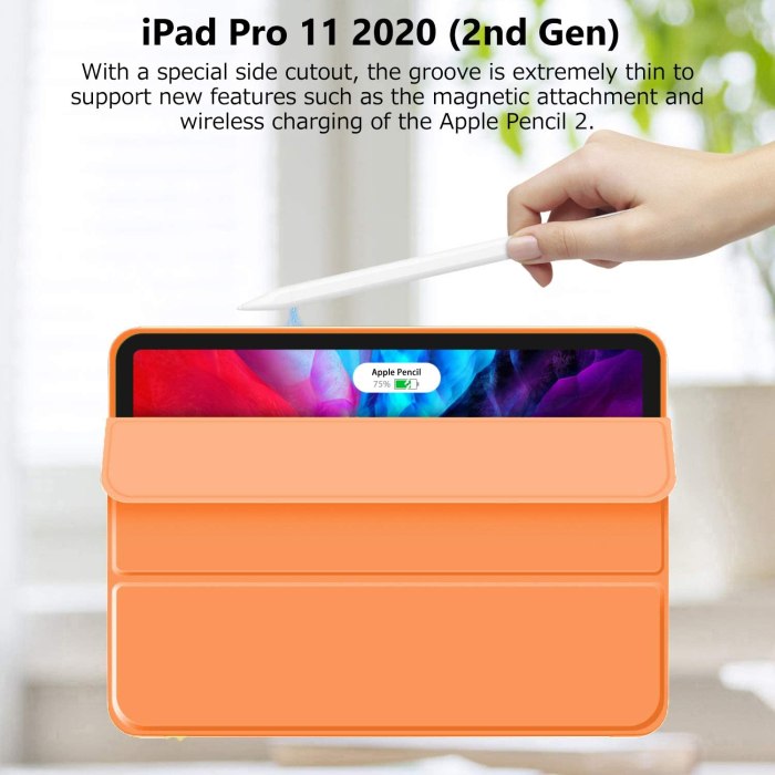 ipad pro 11 inch 2020 soft tpu smart premium case auto sleep wake stand cover pencil holder orange